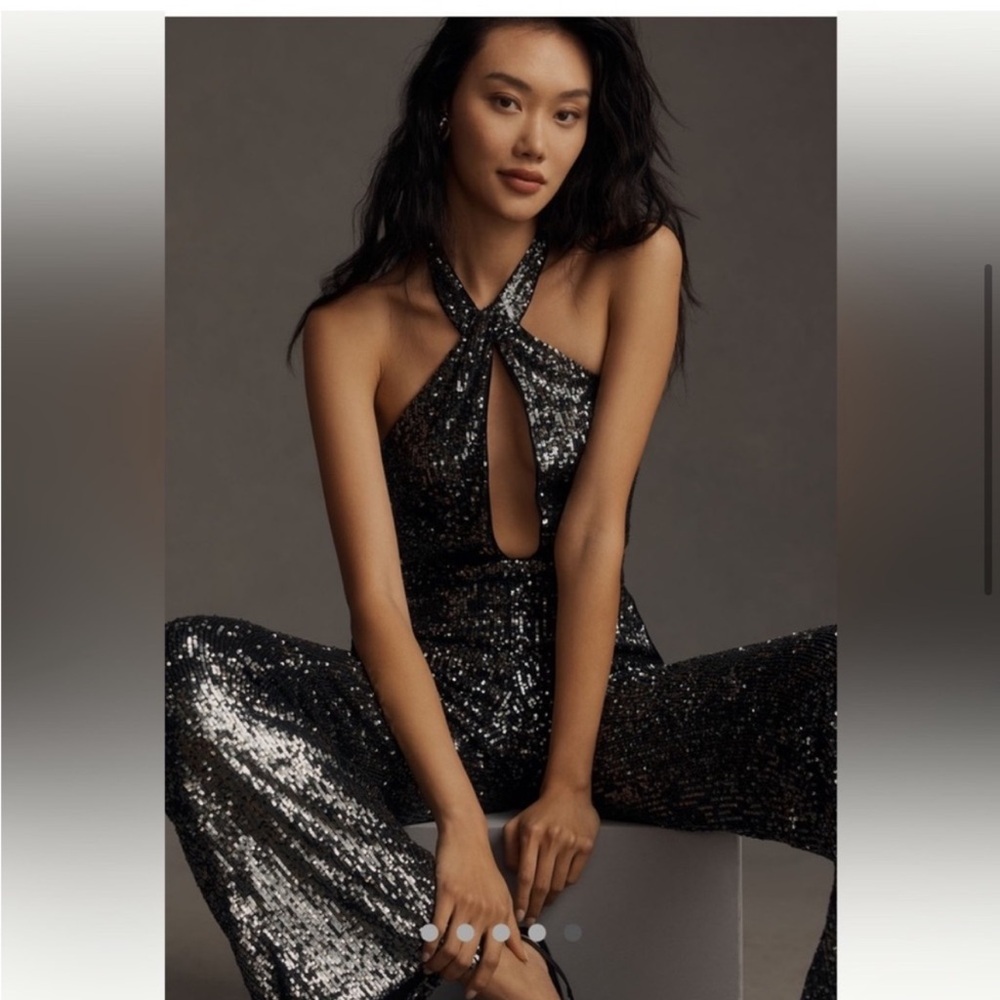 NWT Maeve by Anthropologie Sequined Plunge‎ Neck Jumpsuit Bodycon